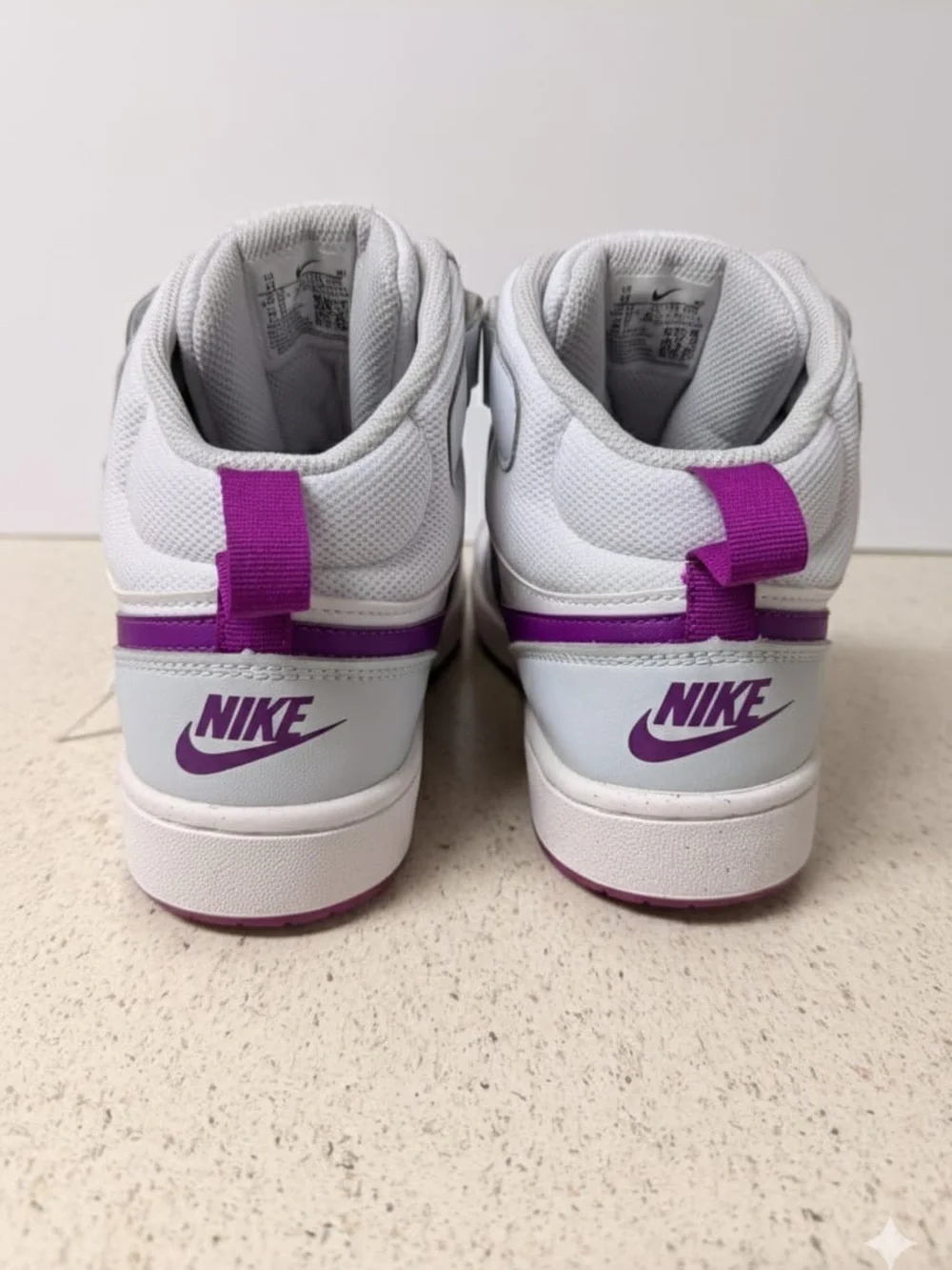 Nike Kids White and Purple High-Top Sneakers with Logo